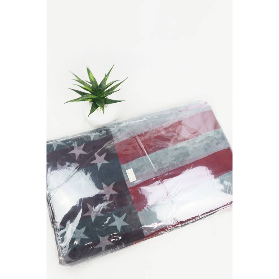 American flag-patterned product on a white background with a small plant.