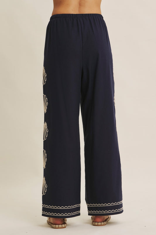 Seashell Embordered Wide Leg Pants