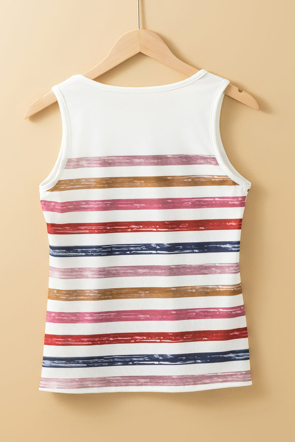 Red Rainbow Striped Round Neck Tank Top