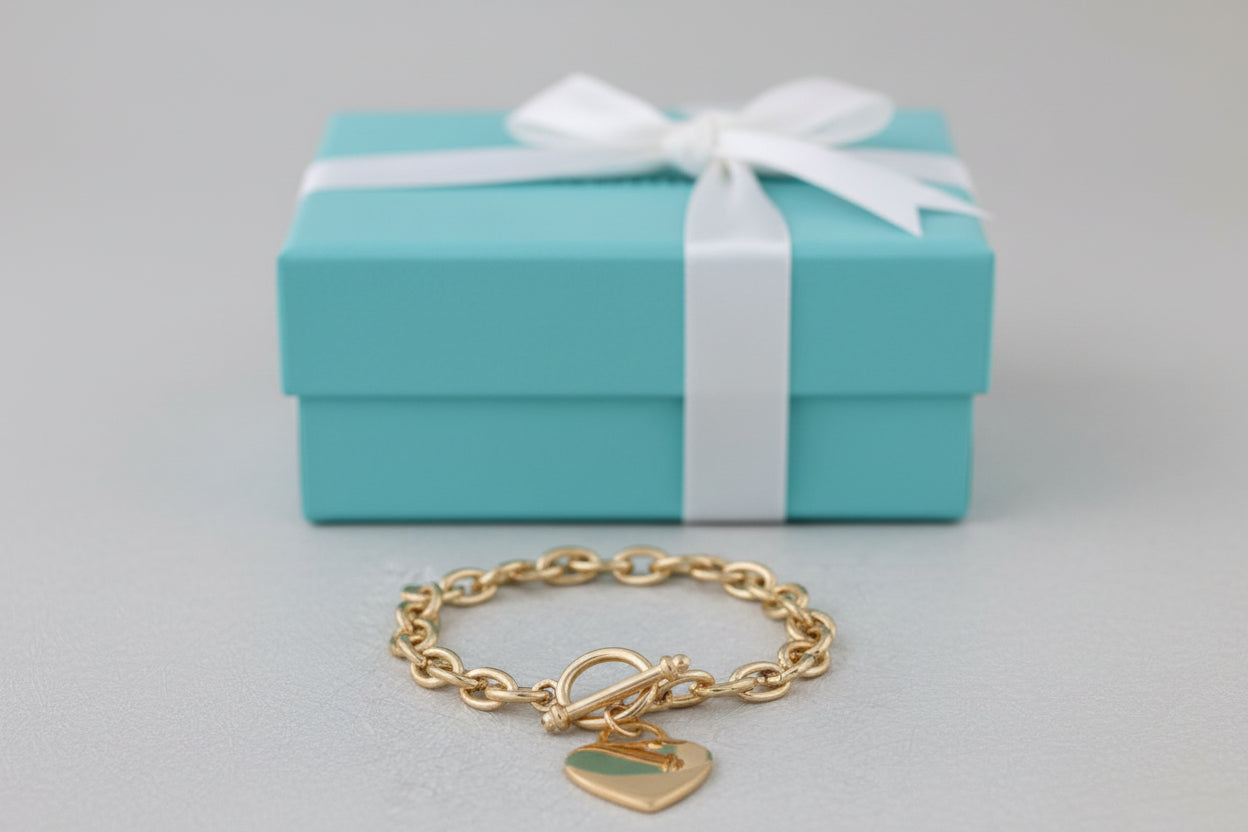 8 Inch Plated Tiffany Heart Tag Bracelet-Gold