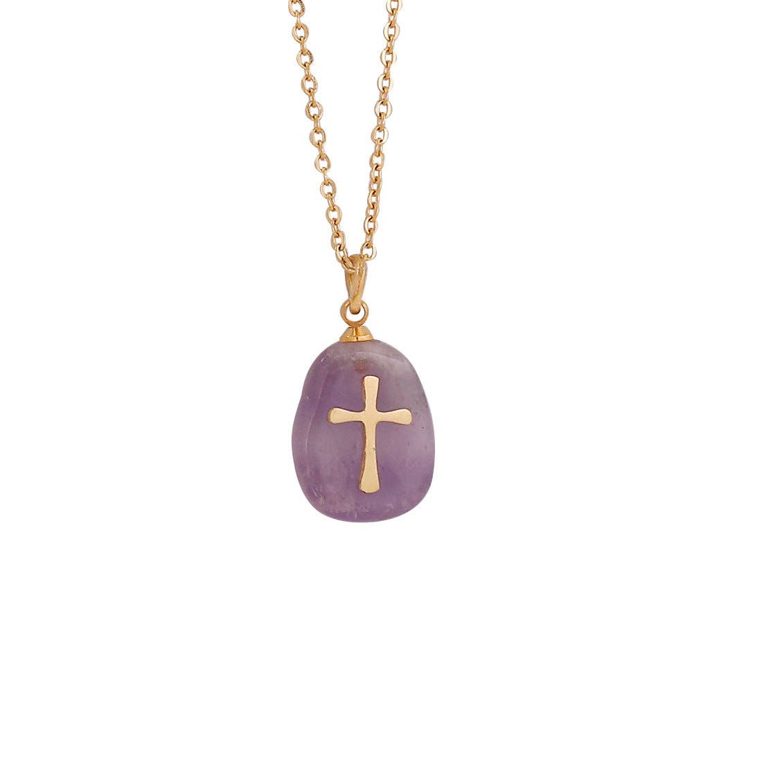 Natural Stone Stainless Steel Cross Pendant Necklace - CS: 5# Green