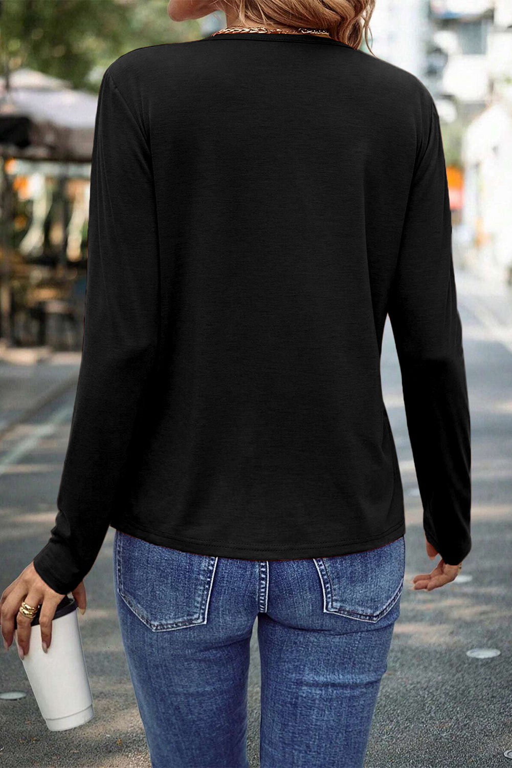 Black Asymmetric Seam Detail L/S Top