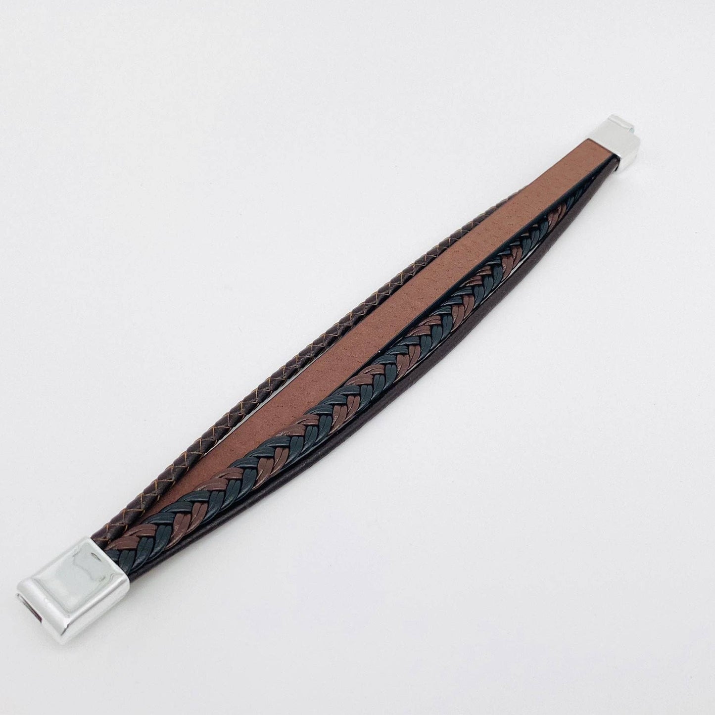 Handmade Leather Cross Men's Magnetic Buckle Bracelet -MJ/BC: 210MM / 8.26in