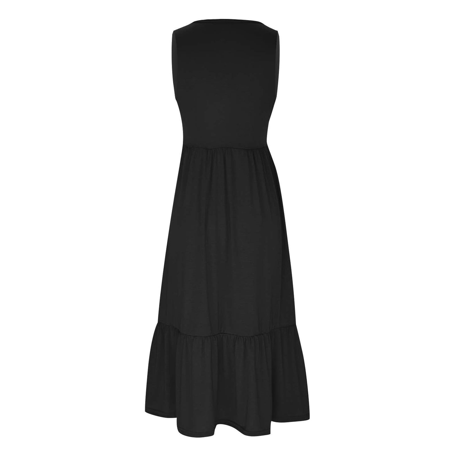 Ladies Sleeveless Pockets Simple Midi Dress