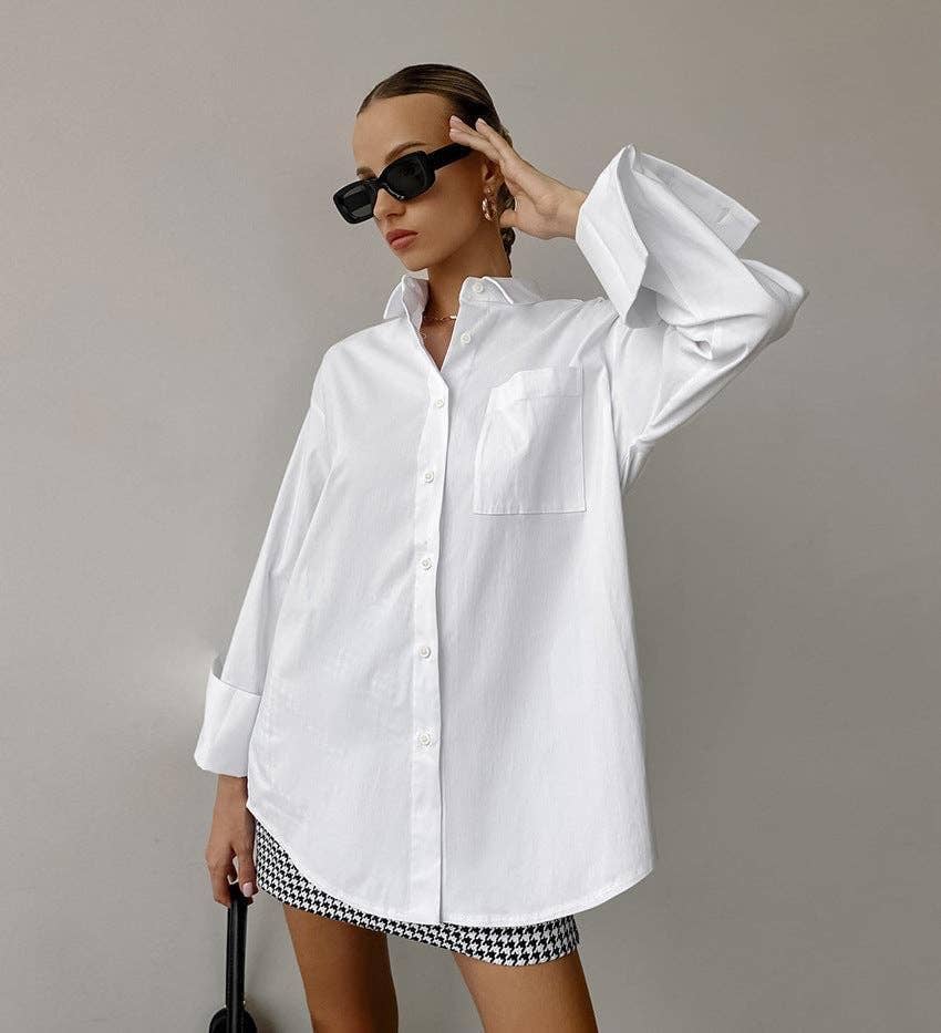 SWEETKAMA White Lapel Collar Botton Down Shirt CY0533