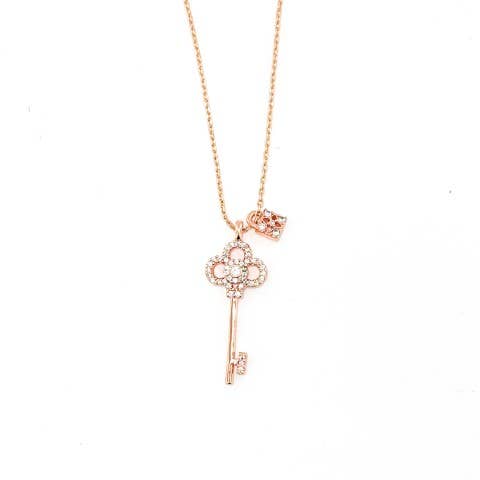 Crystal key and lock necklace - rose gold