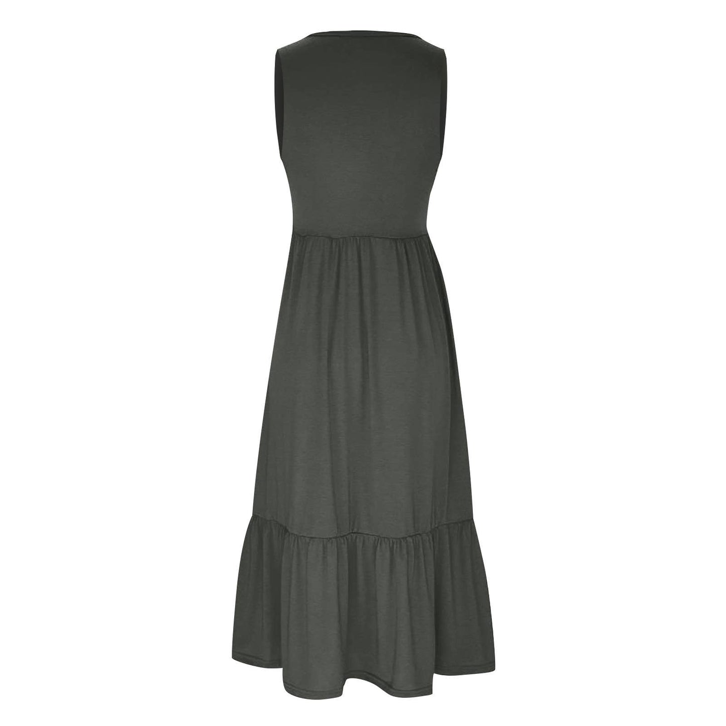 Ladies Sleeveless Pockets Simple Midi Dress