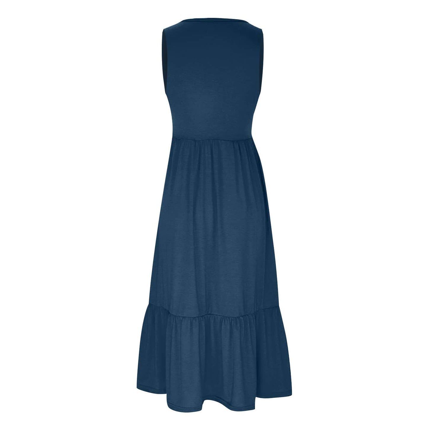 Ladies Sleeveless Pockets Simple Midi Dress