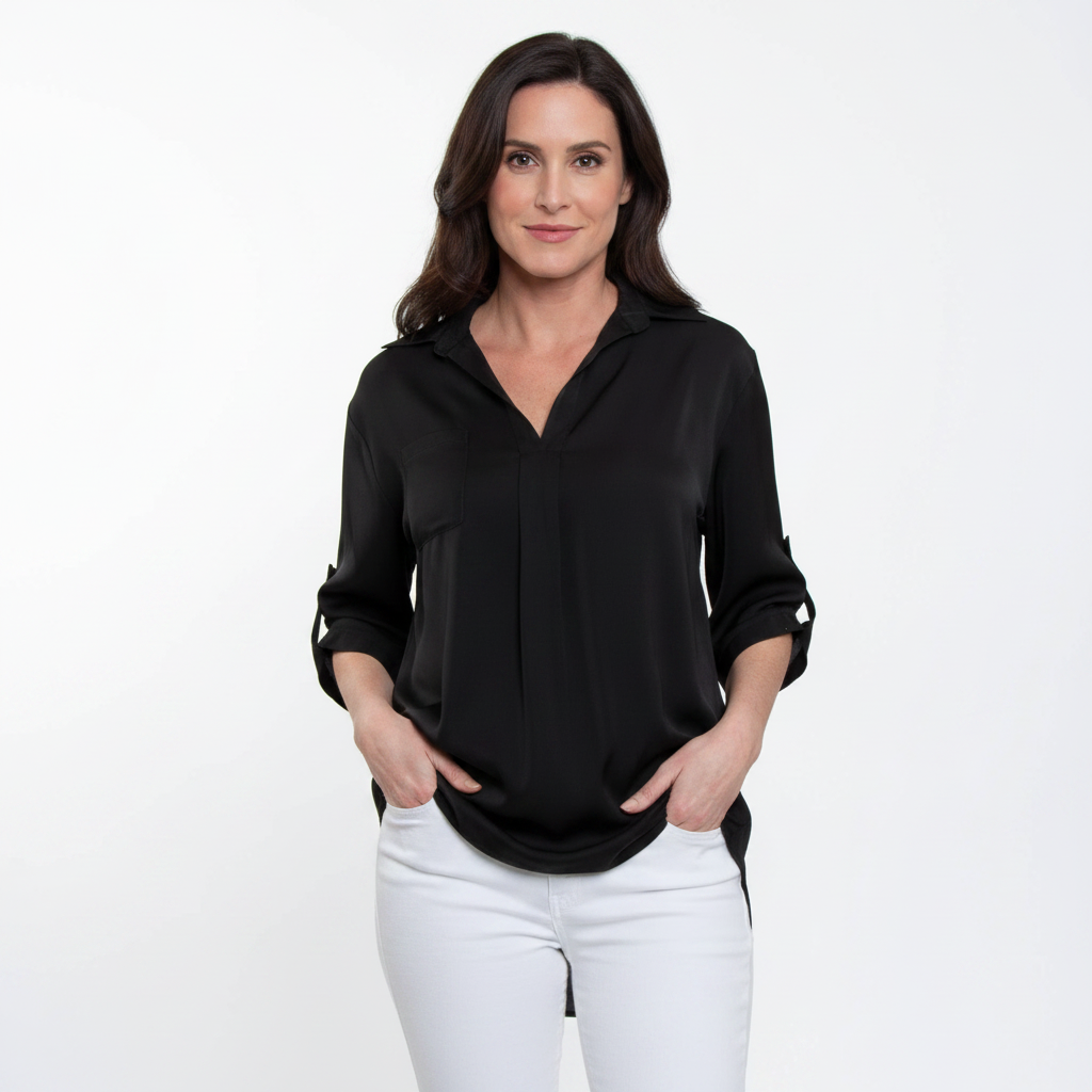Blouse Top Amaris Collared Relaxed Fit Half Sleeve V-Neck
