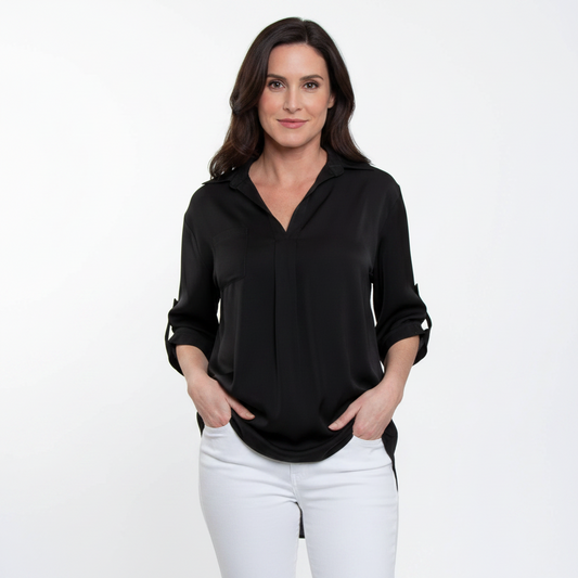 Blouse Top Amaris Collared Relaxed Fit Half Sleeve V-Neck