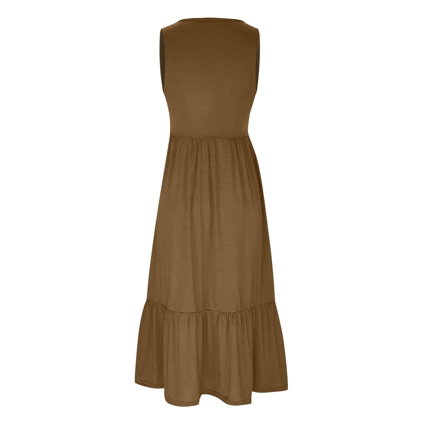 Ladies Sleeveless Pockets Simple Midi Dress