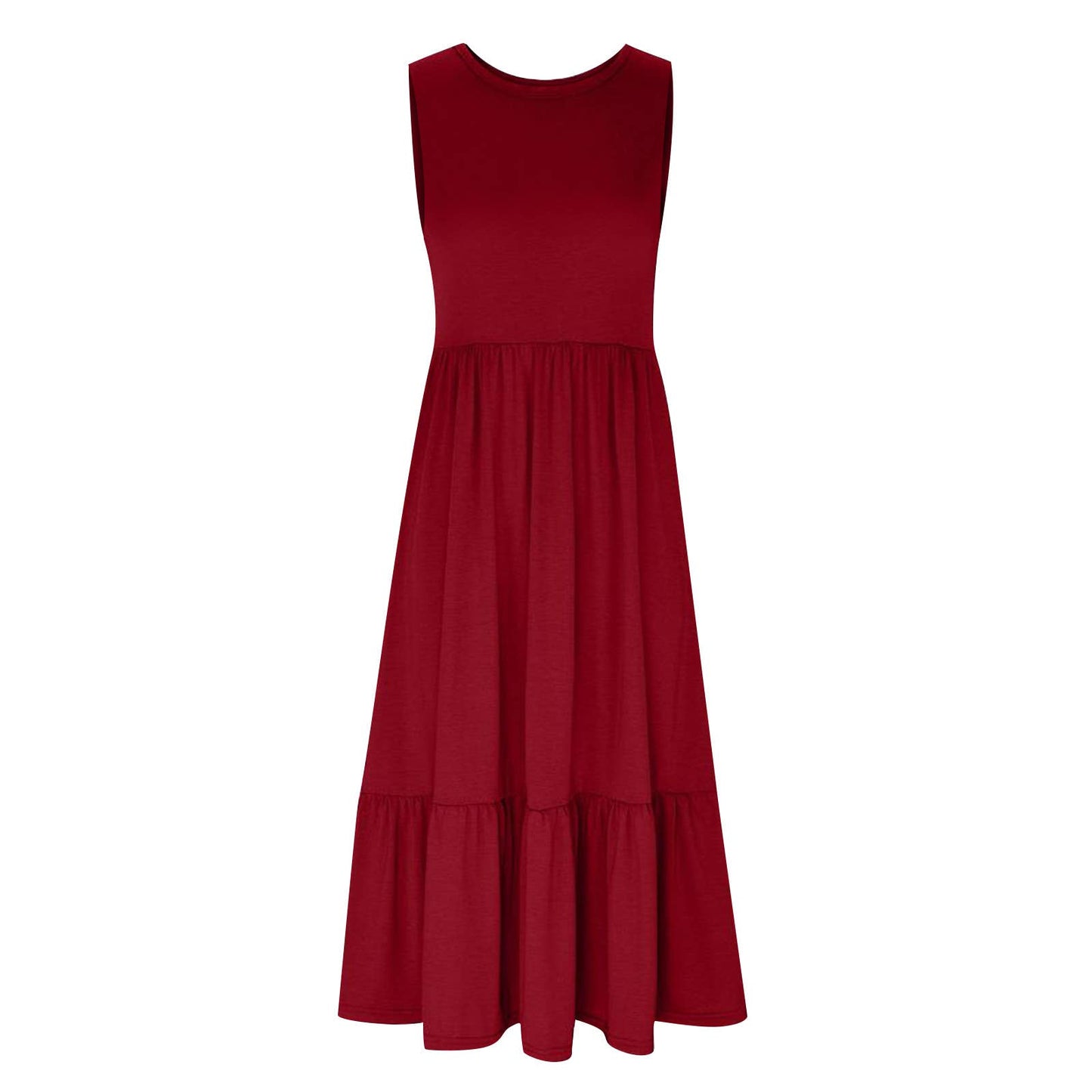 Ladies Sleeveless Pockets Simple Midi Dress