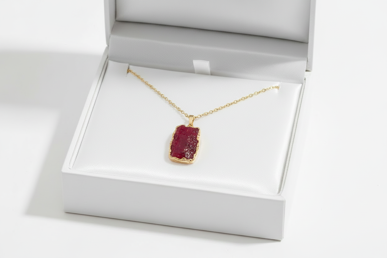 Stainless Steel Rectangle Stone Pendant Necklace