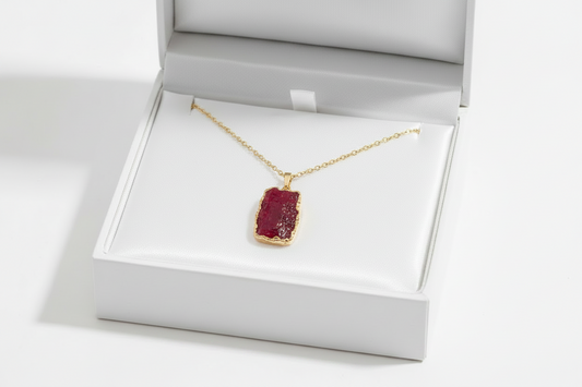 Stainless Steel Rectangle Stone Pendant Necklace