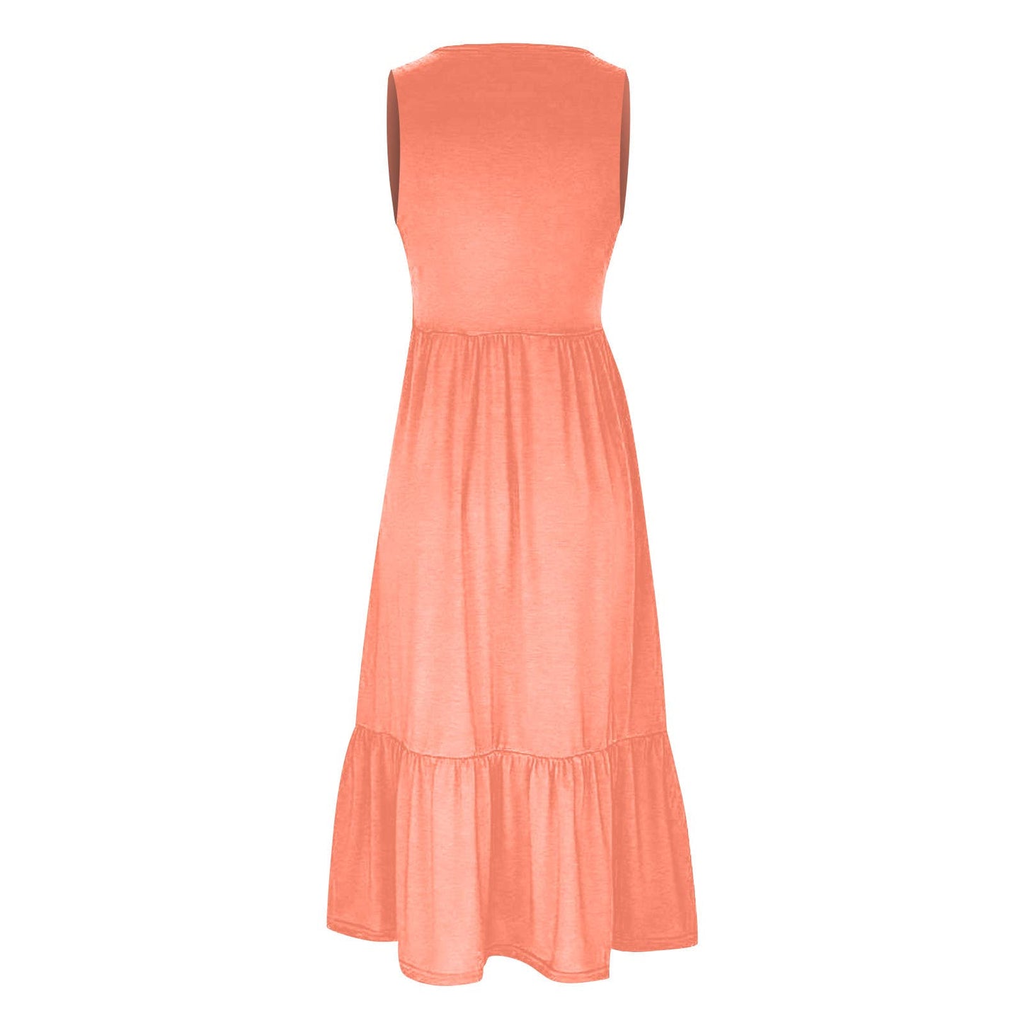 Ladies Sleeveless Pockets Simple Midi Dress