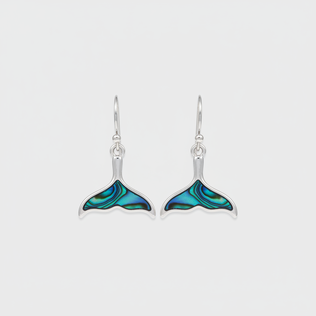 Abalone Blue Whale Tail Earrings Beach Jewelry