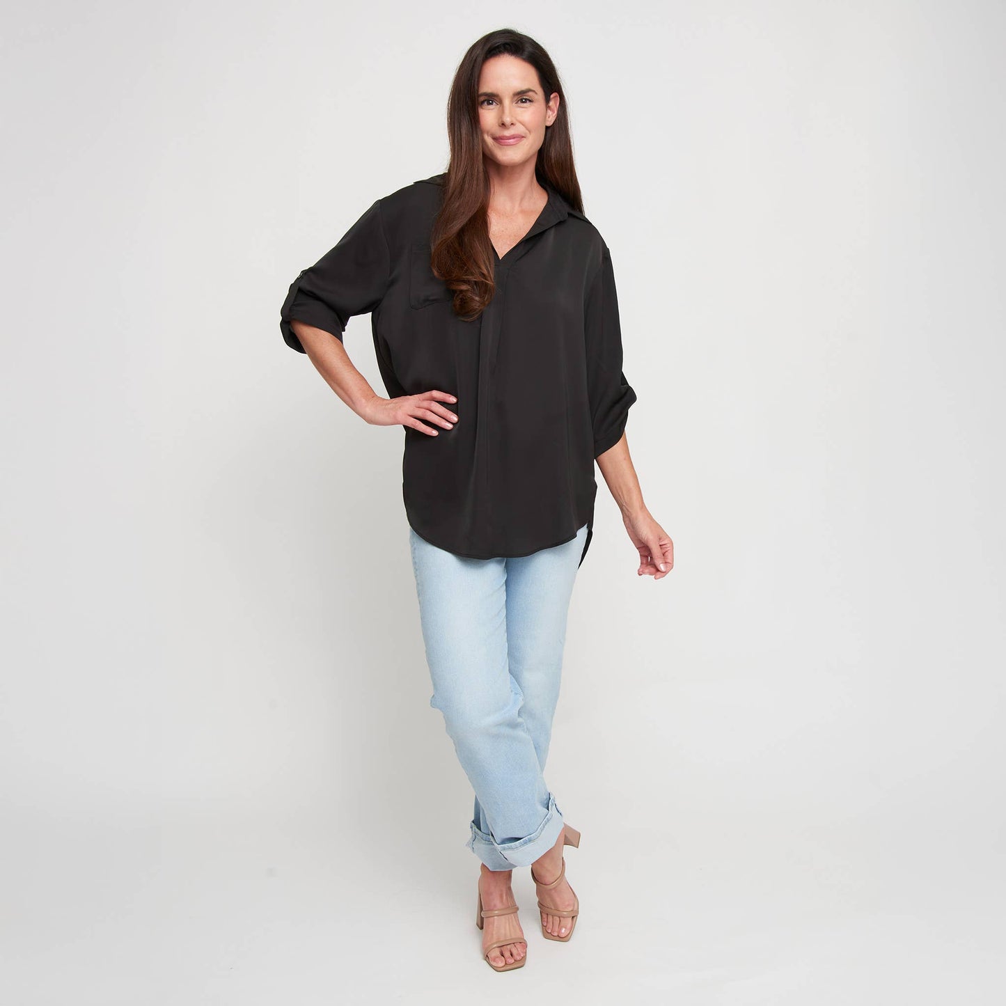 Blouse Top Amaris Collared Relaxed Fit Half Sleeve V-Neck