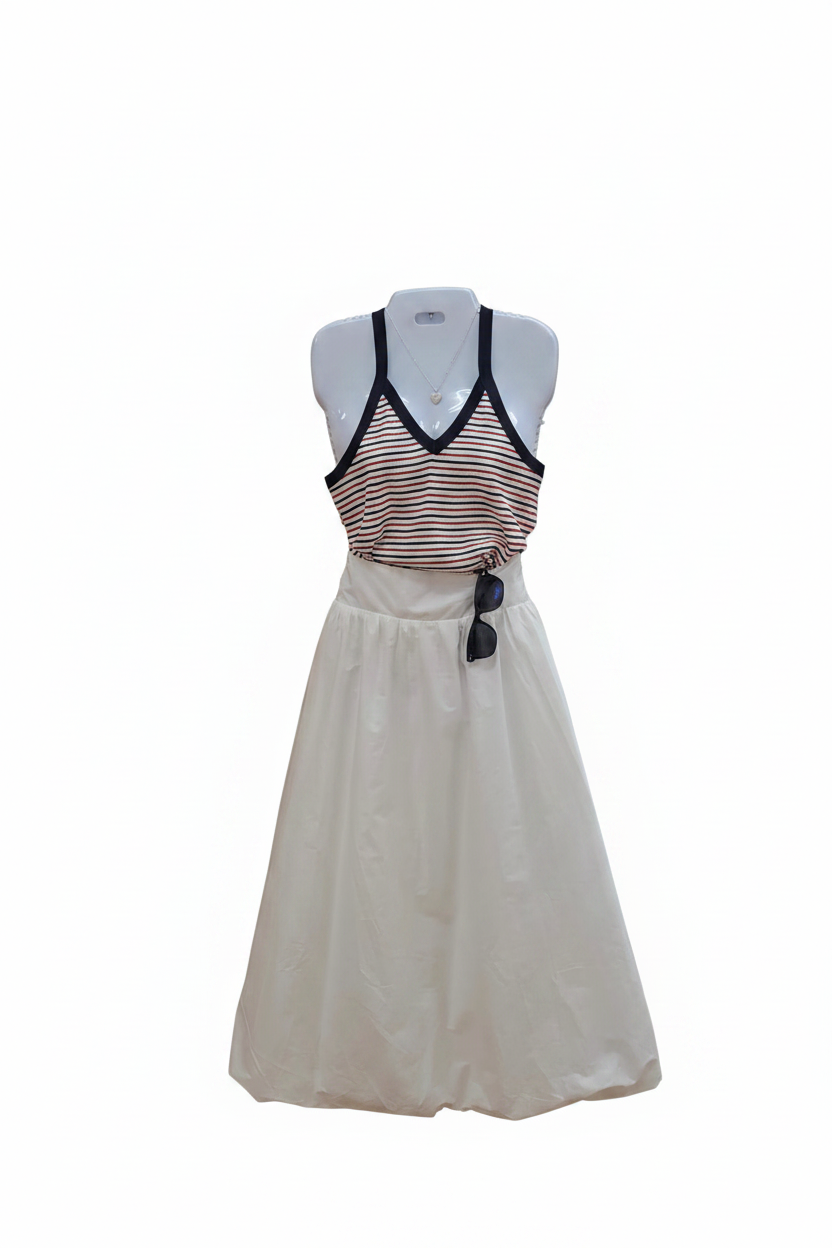 Ladies Solid Color Wide Waistband Skirt