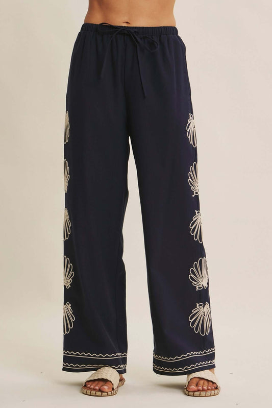 Seashell Embordered Wide Leg Pants