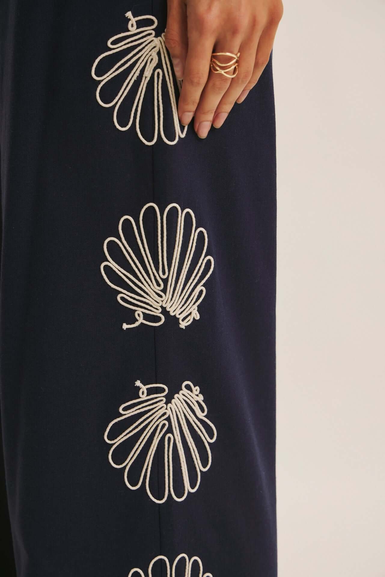 Seashell Embordered Wide Leg Pants