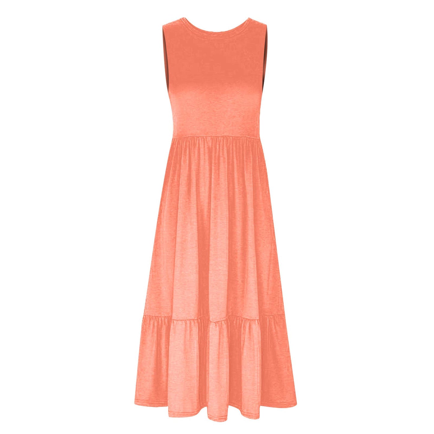 Ladies Sleeveless Pockets Simple Midi Dress