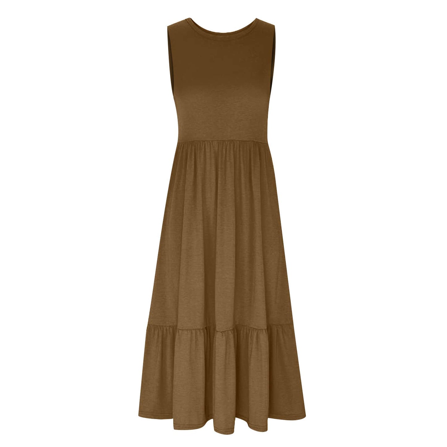 Ladies Sleeveless Pockets Simple Midi Dress