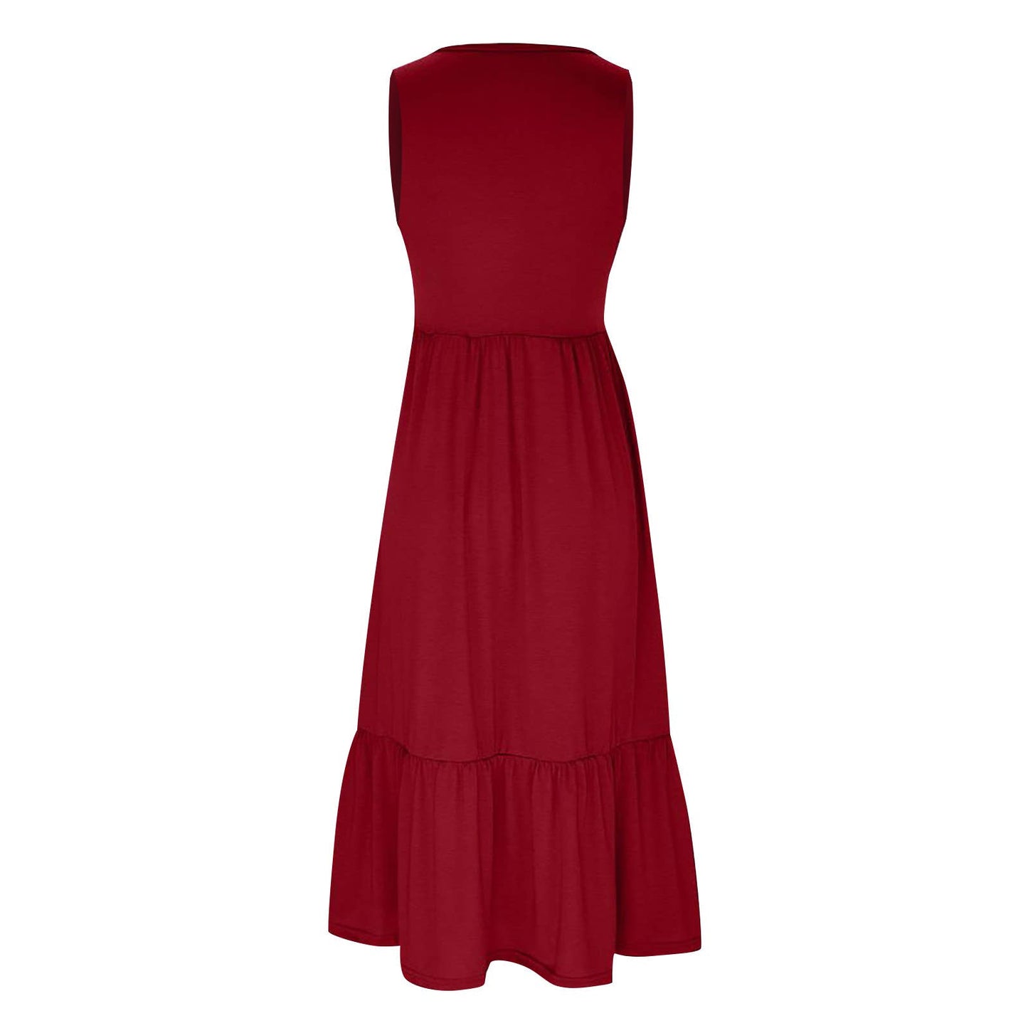 Ladies Sleeveless Pockets Simple Midi Dress