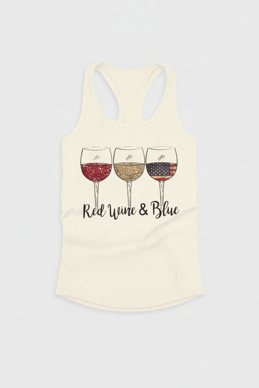 Red Wine & Blue, Fourth of July, Women Fit Fitted Racerback Tank Top