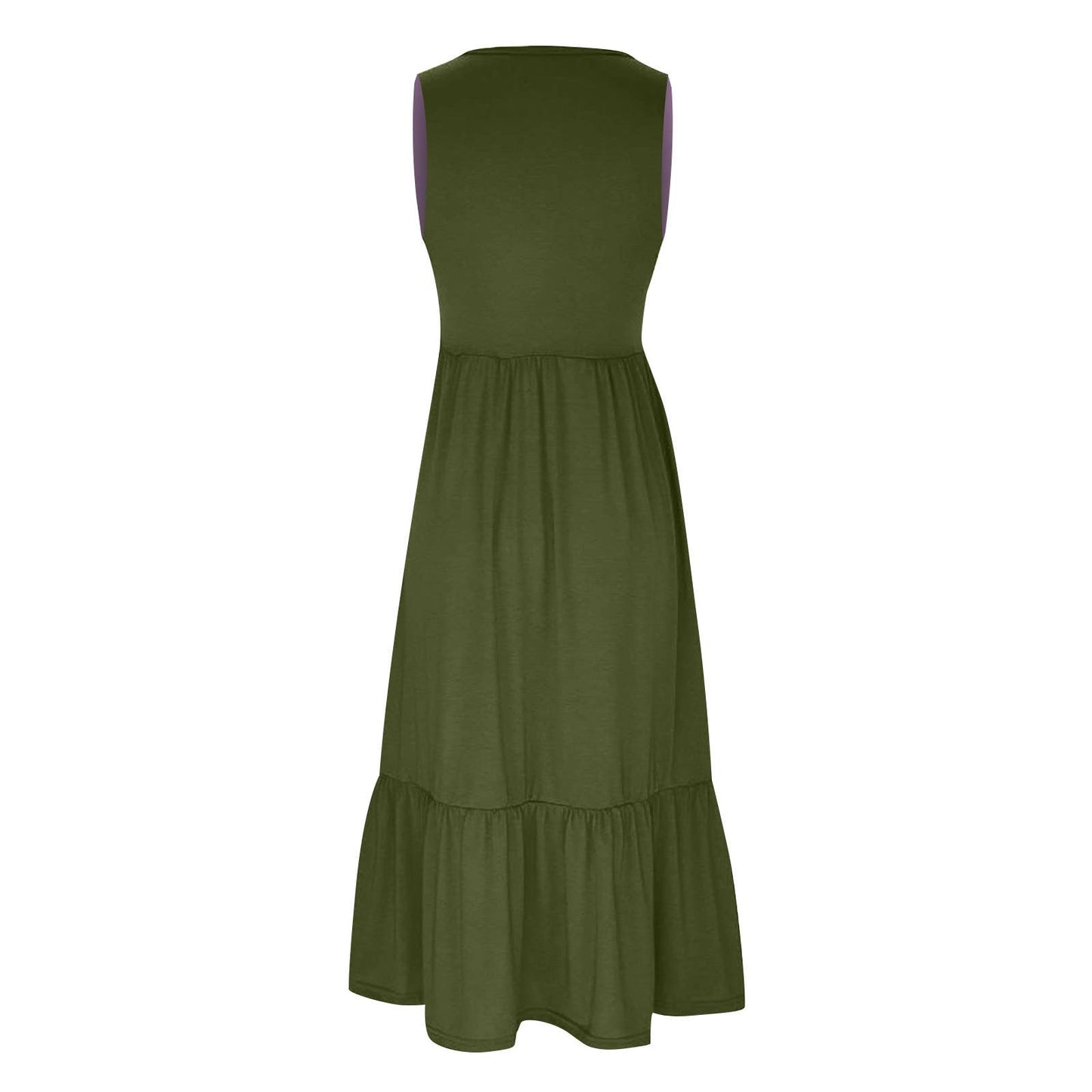 Ladies Sleeveless Pockets Simple Midi Dress