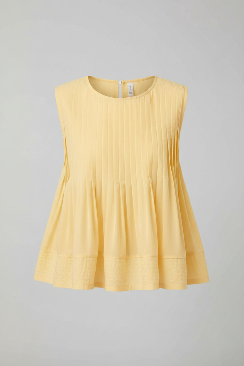 Ladies Solid Color Pleated Sleeveless Tank Top