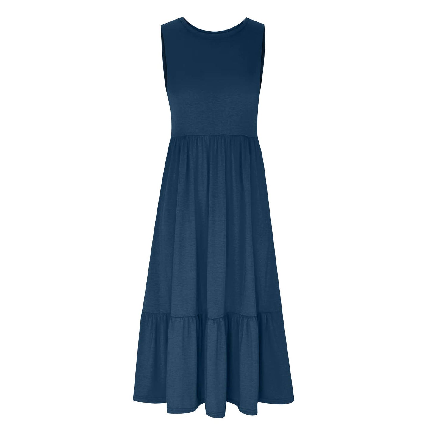 Ladies Sleeveless Pockets Simple Midi Dress