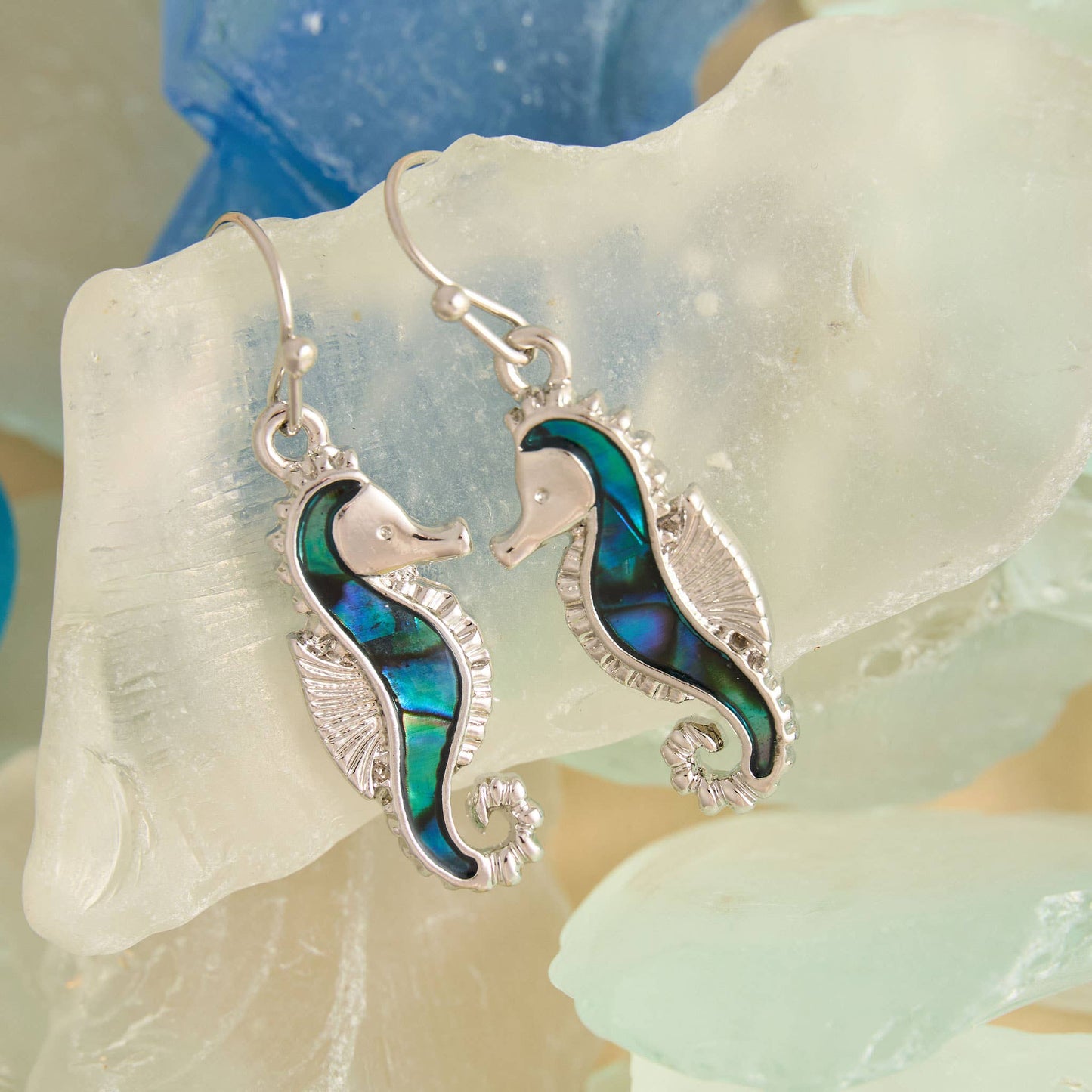Abalone Sea Horse Earrings Beach Jewelry