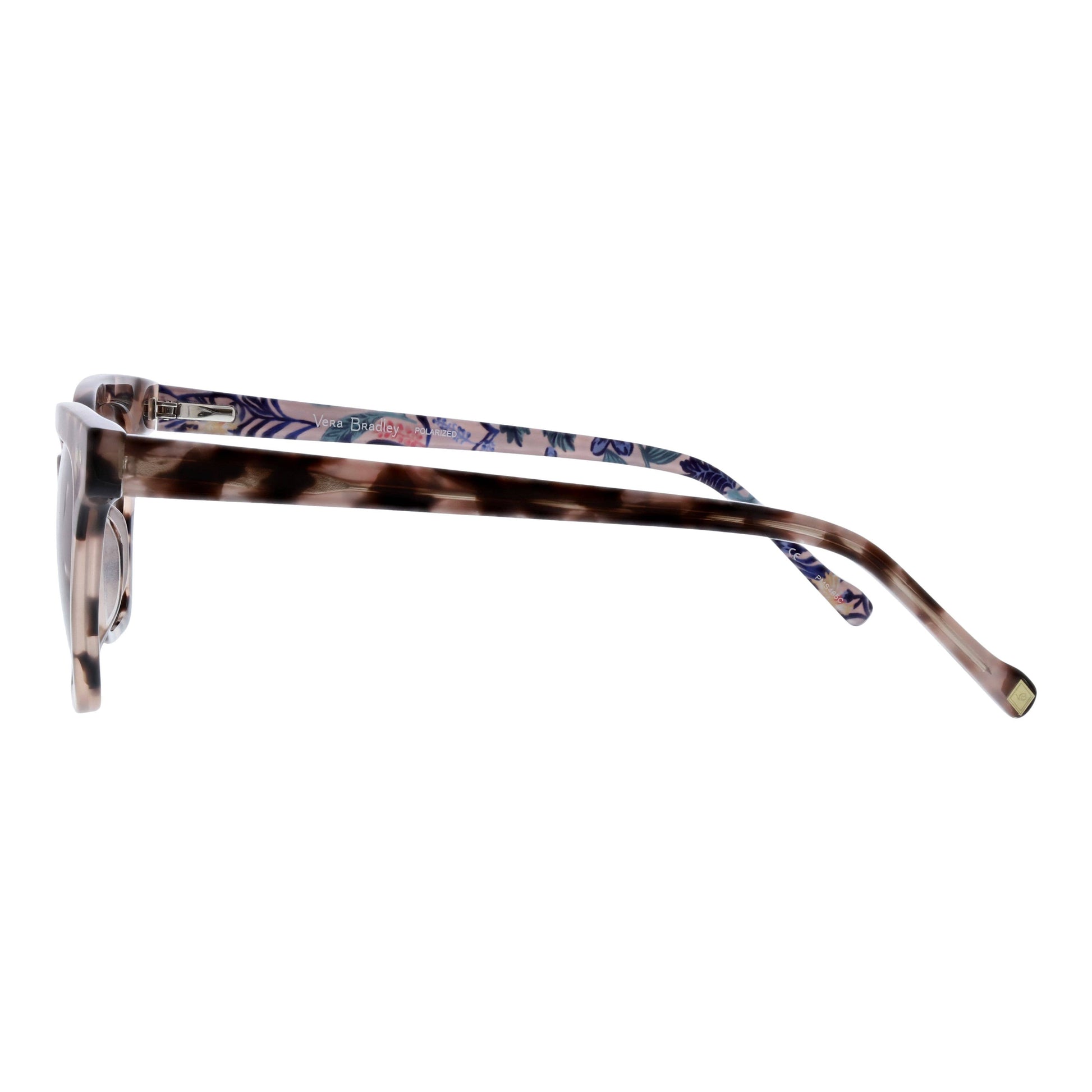 Sunglasses with floral patterned arms on a white background