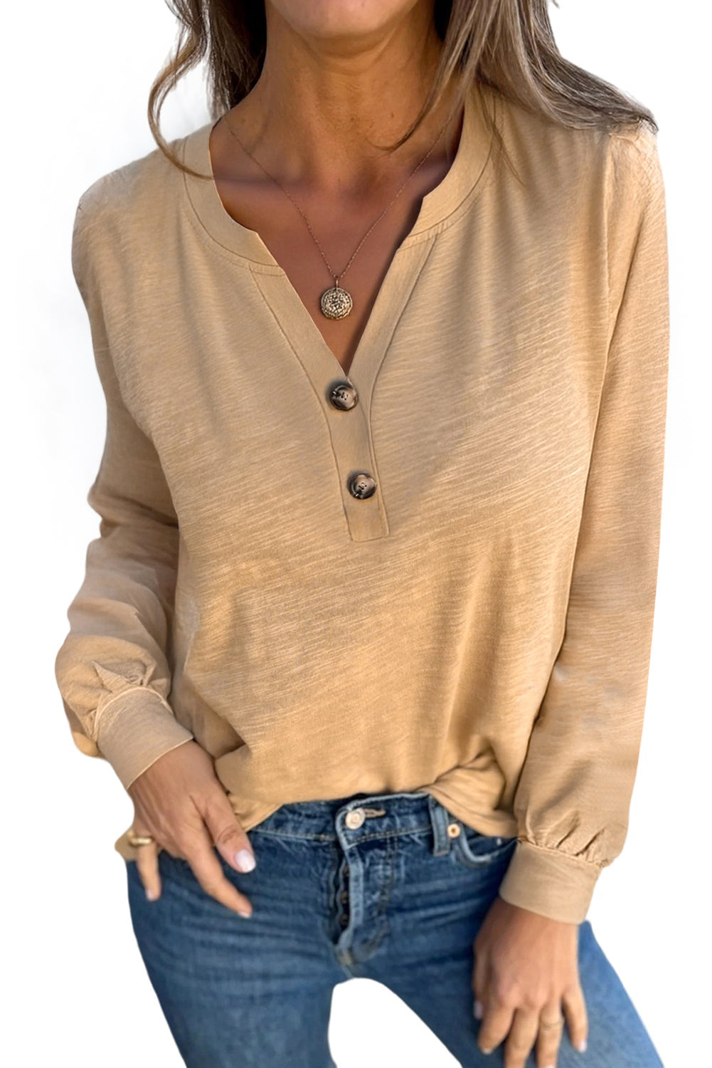 Beige V Neck Top
