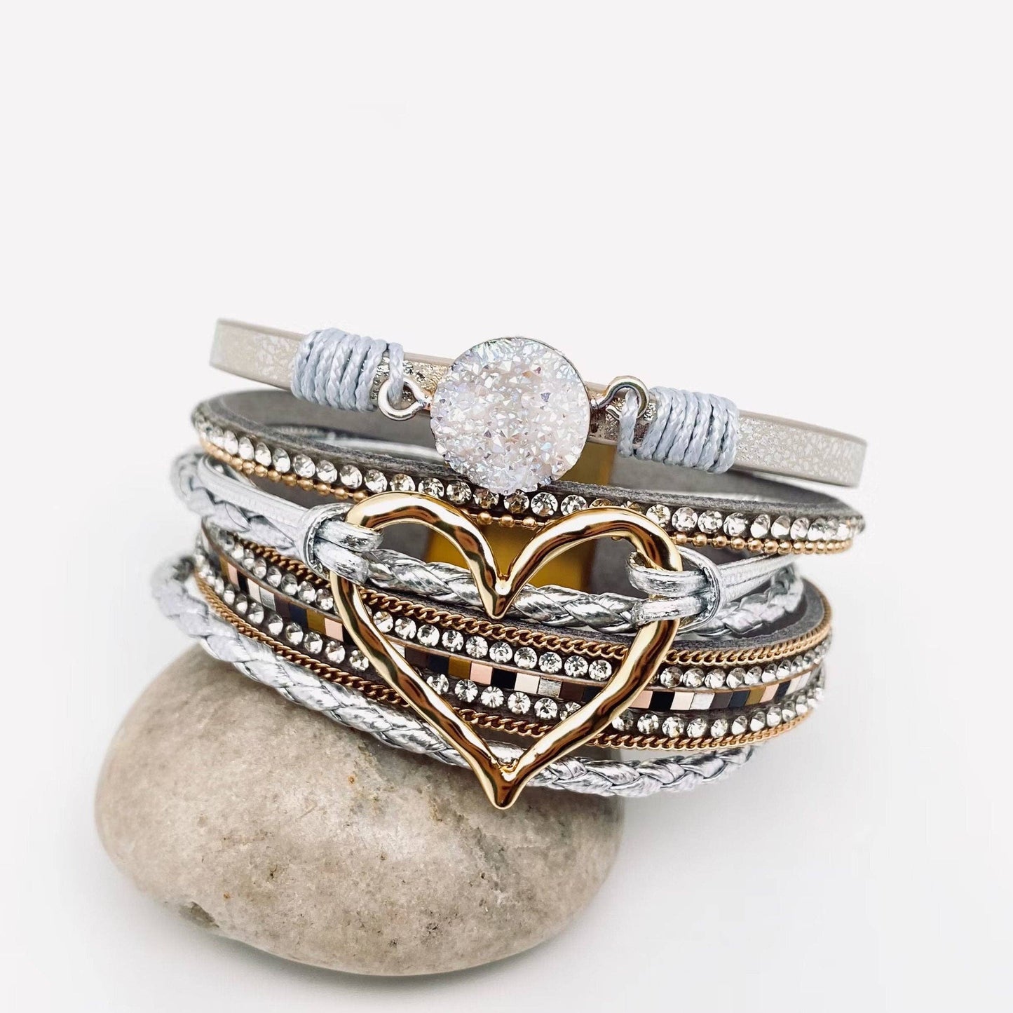 Multi-Layer Heart Charm Bangle Bracelets - BJ/LB: Red