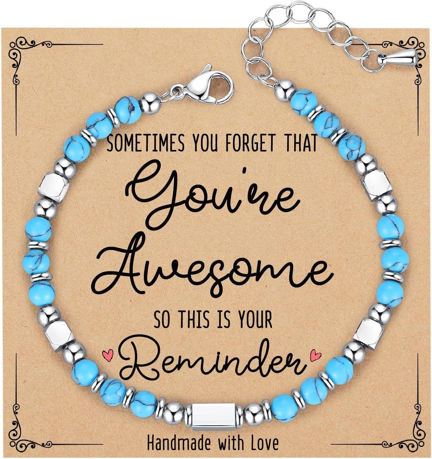 4mm Stone & Stainless Steel Bead Bracelet| Blessing Card -CS: Amethyst Bracelet & Awesome