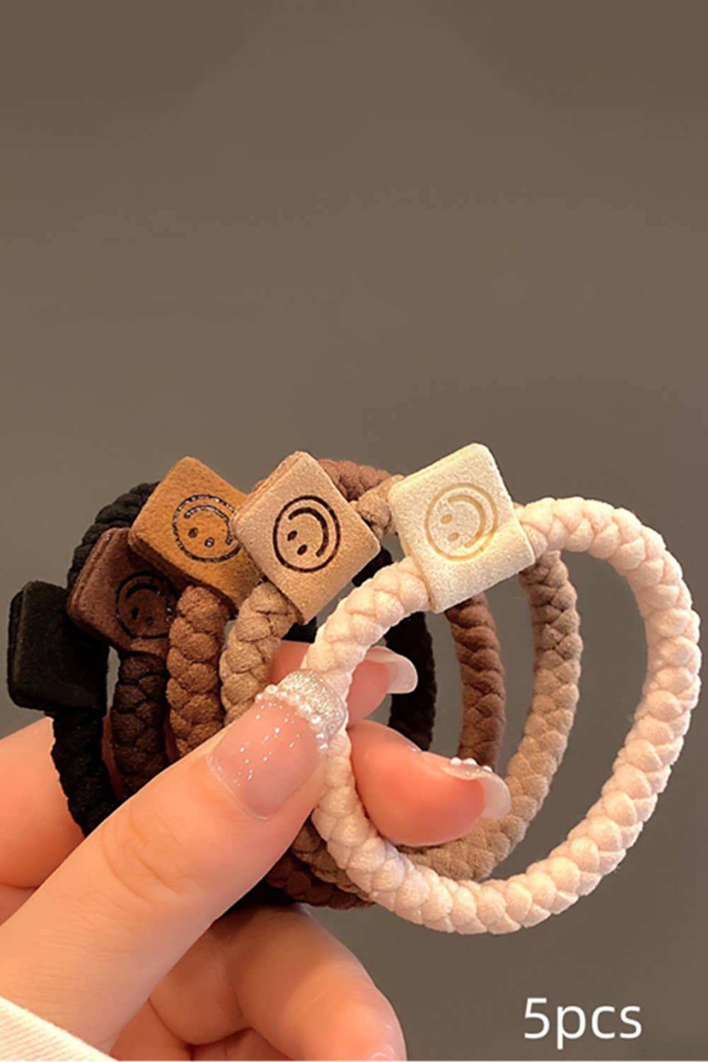 LDC 5pcs Smile Face Decor Braided Hair Ties