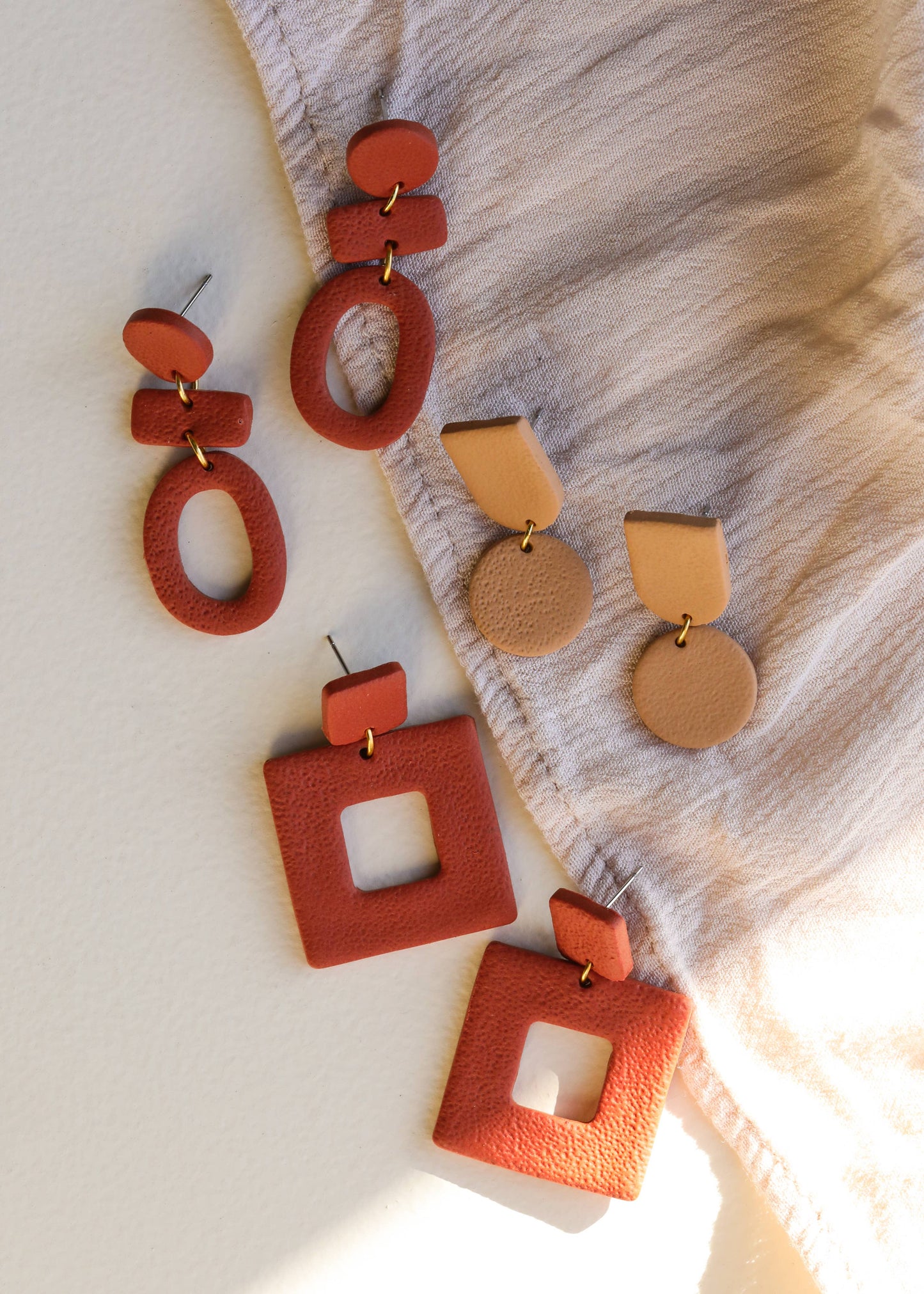 Square Clay Earring-  Terracotta