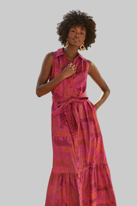 In the Jungle Cileah Collared Maxi Dress- Magenta