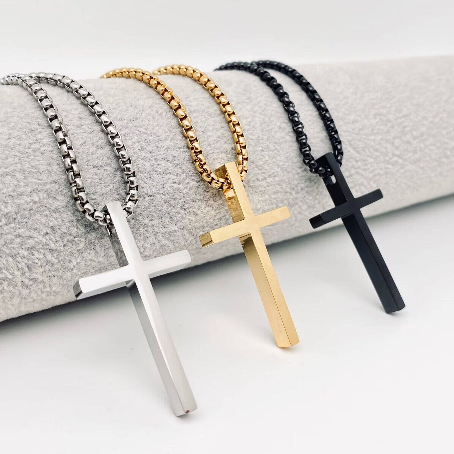 Glossy Cross Stainless Steel Pendant Necklace - MJ/MNP: Black