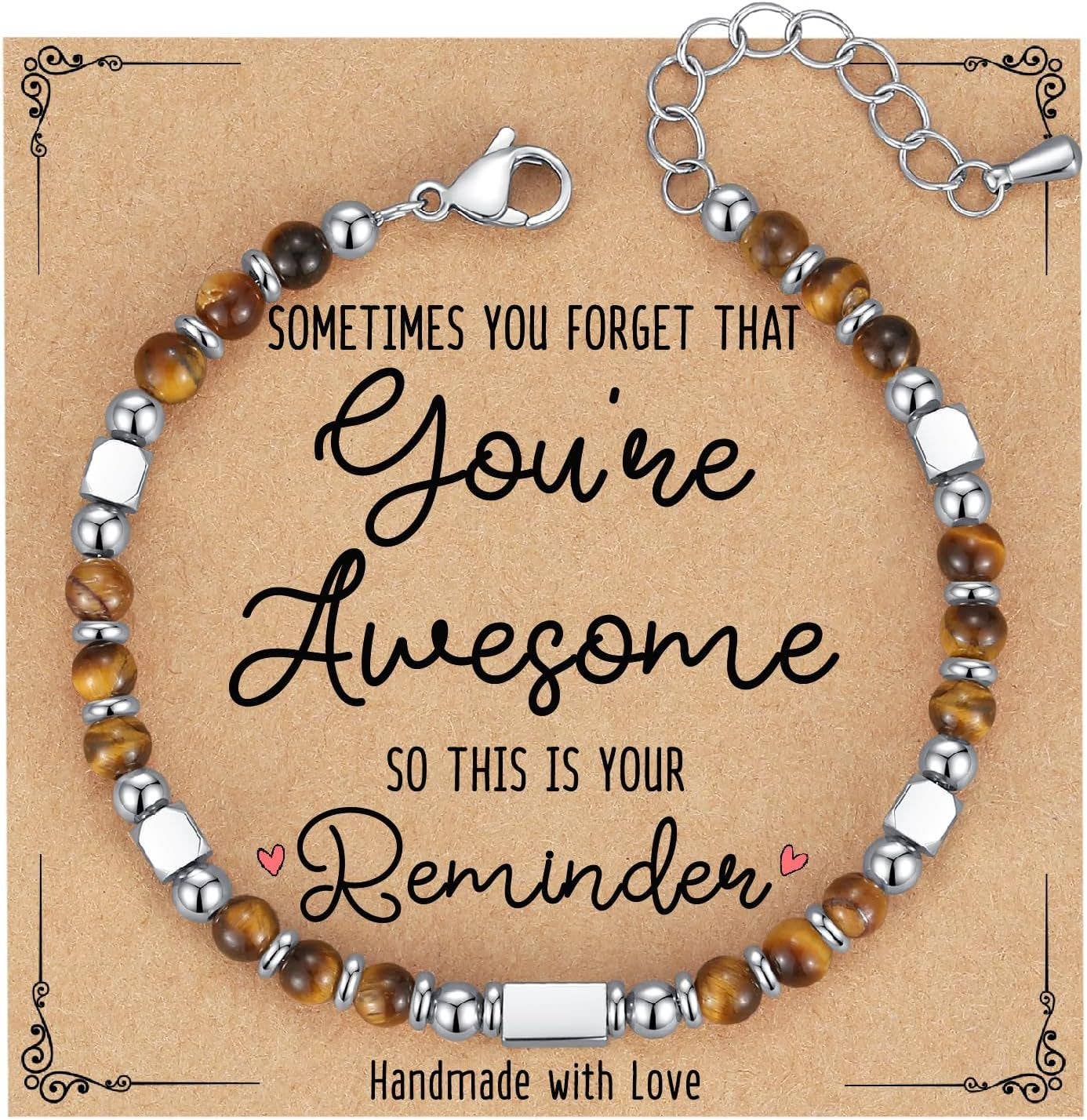 4mm Stone & Stainless Steel Bead Bracelet| Blessing Card -CS: Tiger Eye Bracelet  & Awesome