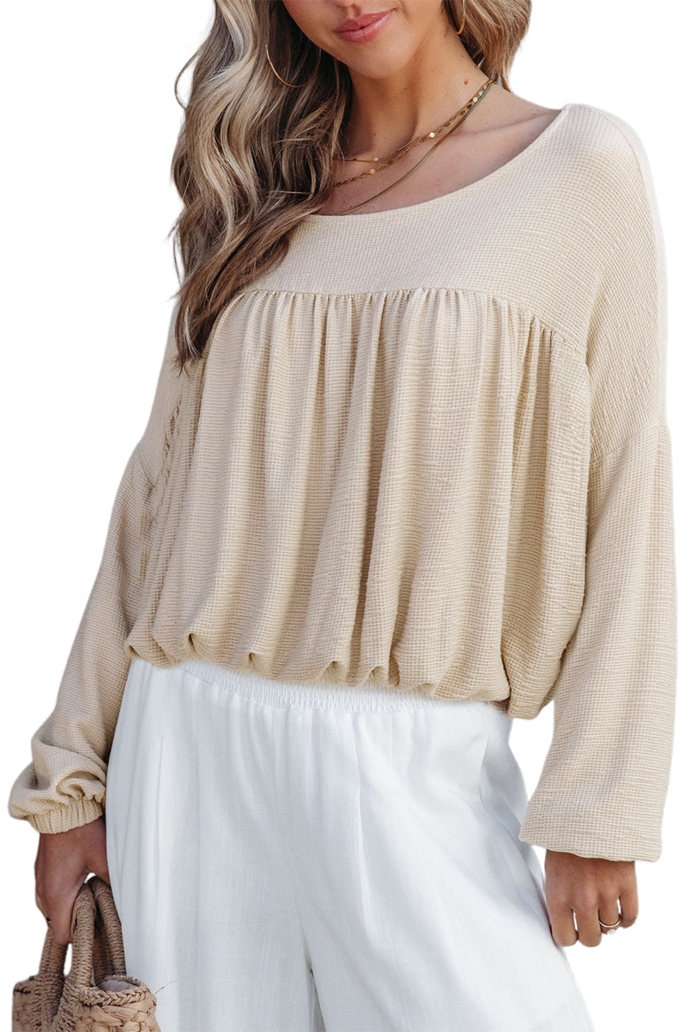 Pleated Long Sleeve Top