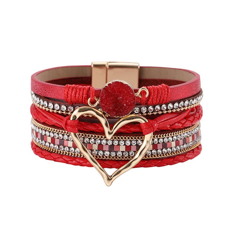 Multi-Layer Heart Charm Bangle Bracelets - BJ/LB: Red