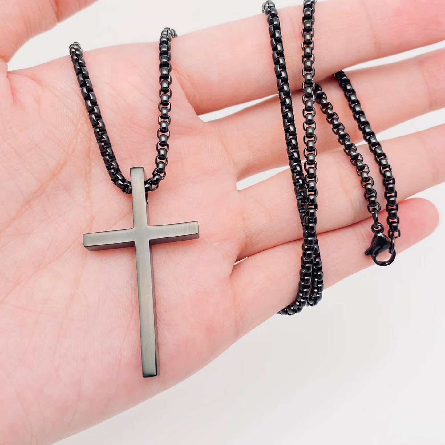 Glossy Cross Stainless Steel Pendant Necklace - MJ/MNP: Steel color