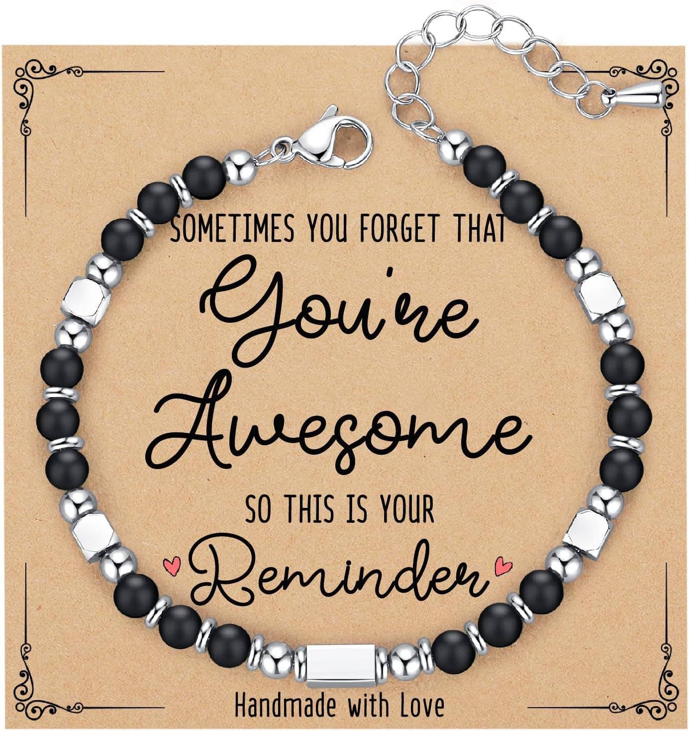4mm Stone & Stainless Steel Bead Bracelet| Blessing Card -CS: Amethyst Bracelet & Awesome