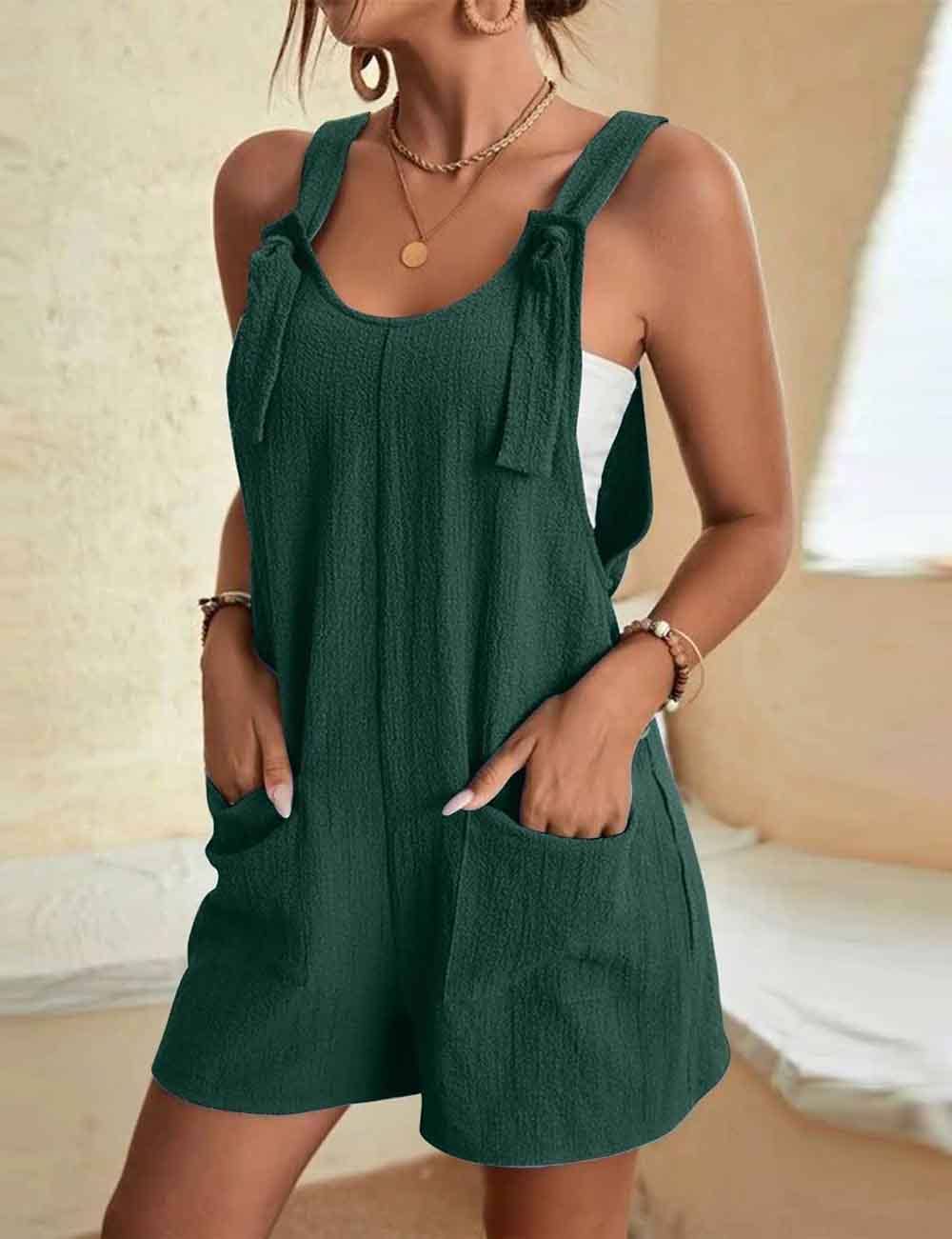 Solid Color Romper Pocket Jumpsuit