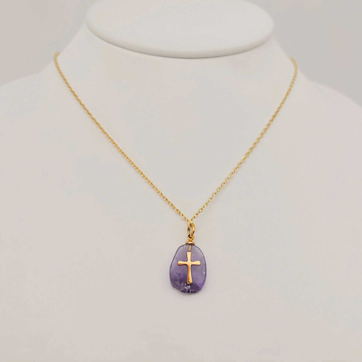 Natural Stone Stainless Steel Cross Pendant Necklace - CS: 5# Green