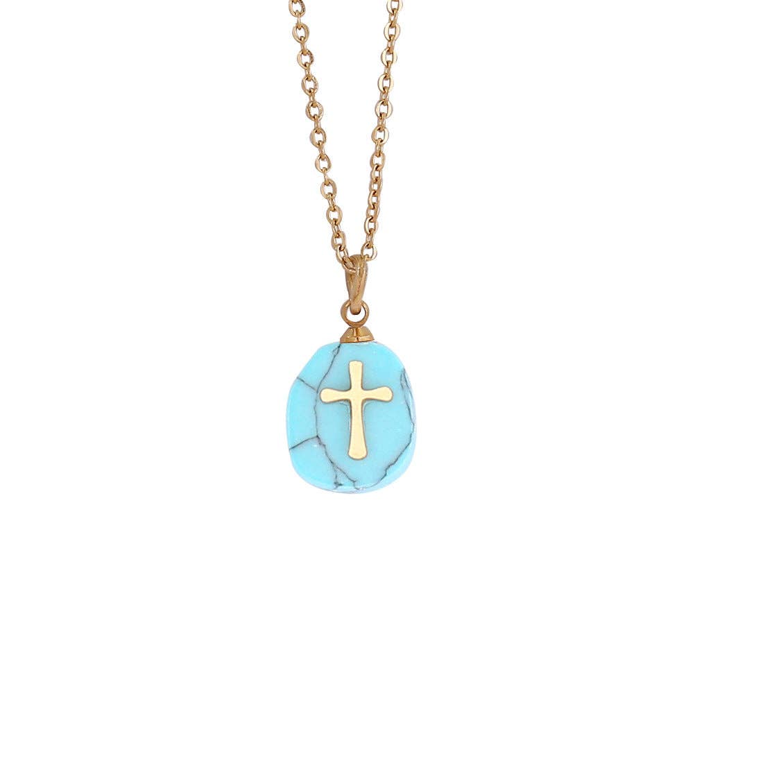 Natural Stone Stainless Steel Cross Pendant Necklace - CS: 5# Green