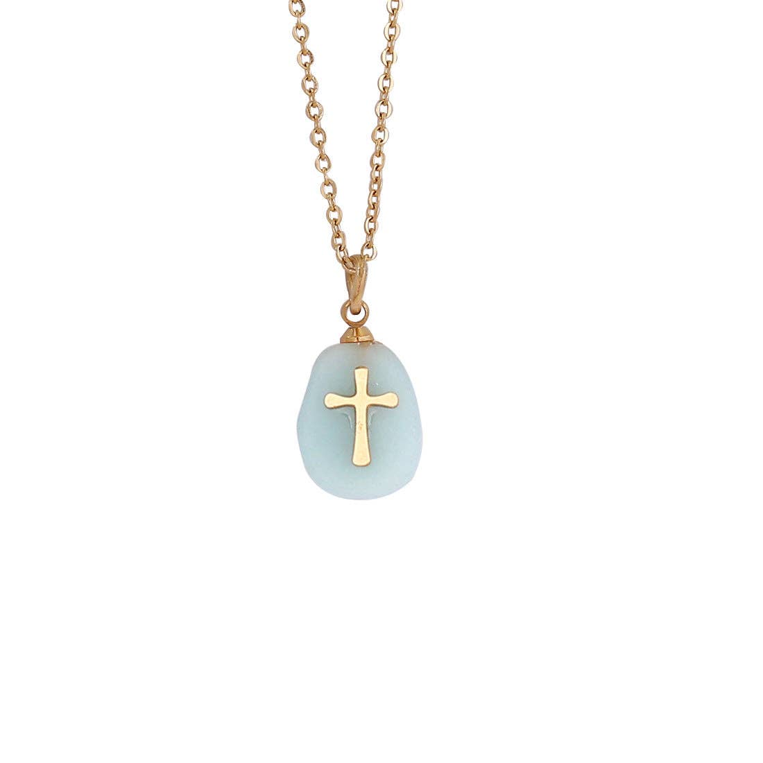 Natural Stone Stainless Steel Cross Pendant Necklace - CS: 4# turquoise blue