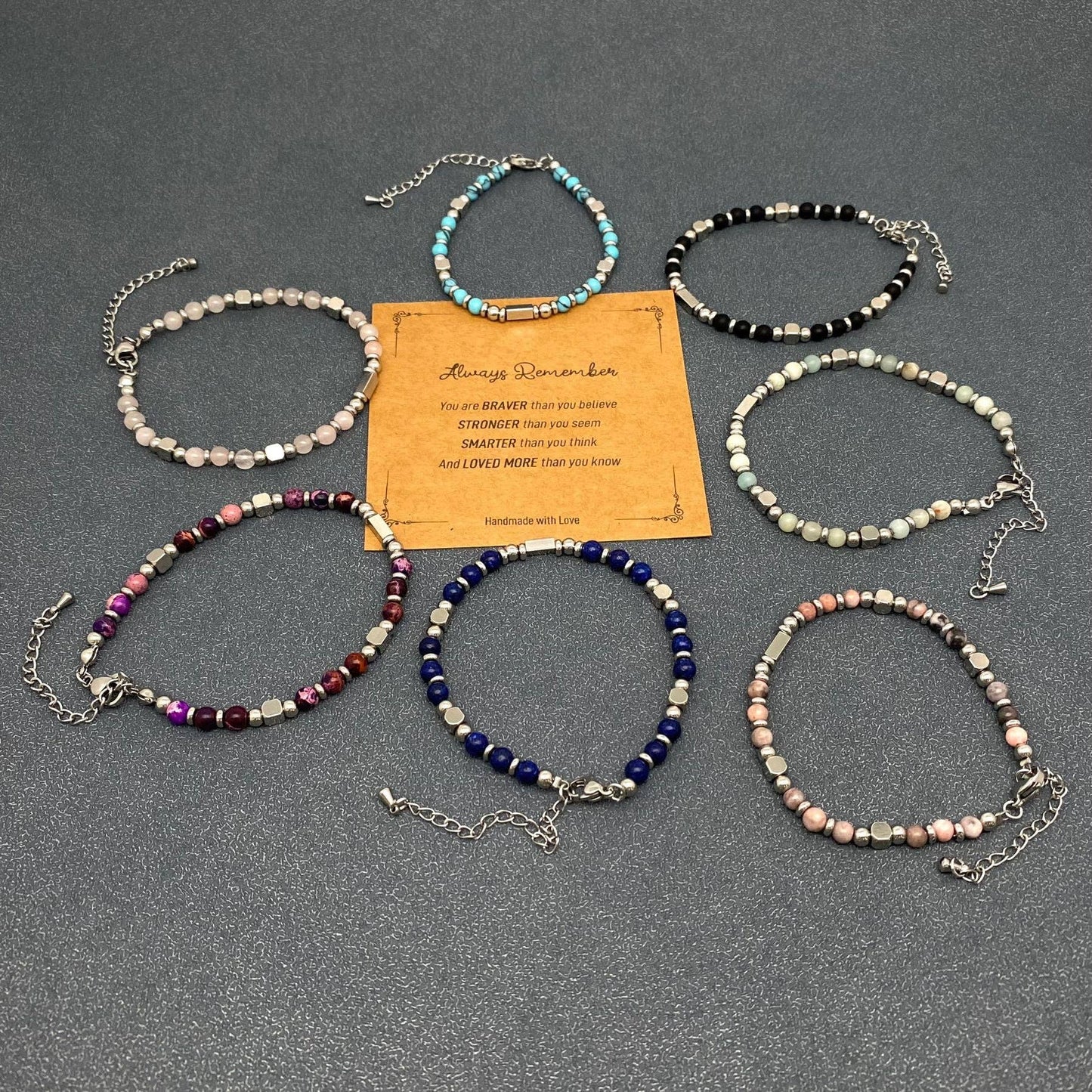 4mm Stone & Stainless Steel Bead Bracelet| Blessing Card -CS: Tiger Eye Bracelet  & Awesome